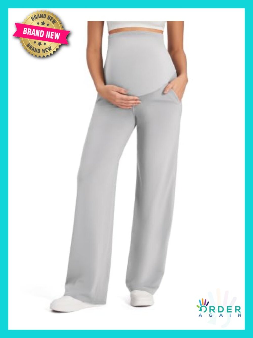 Maternity Work Pants Over the Belly Wide Leg High Rise 4-Way Stretch Yoga
